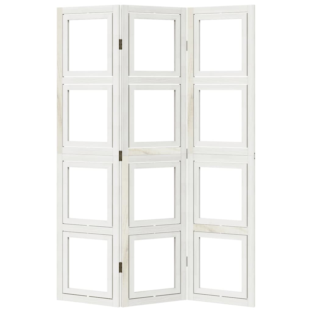 Room Divider 3 Panels White Solid Wood Paulownia