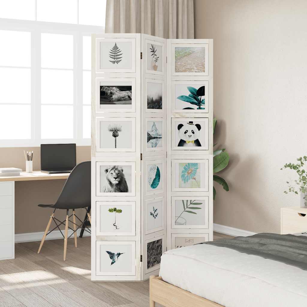 Room Divider 3 Panels White Solid Wood Paulownia