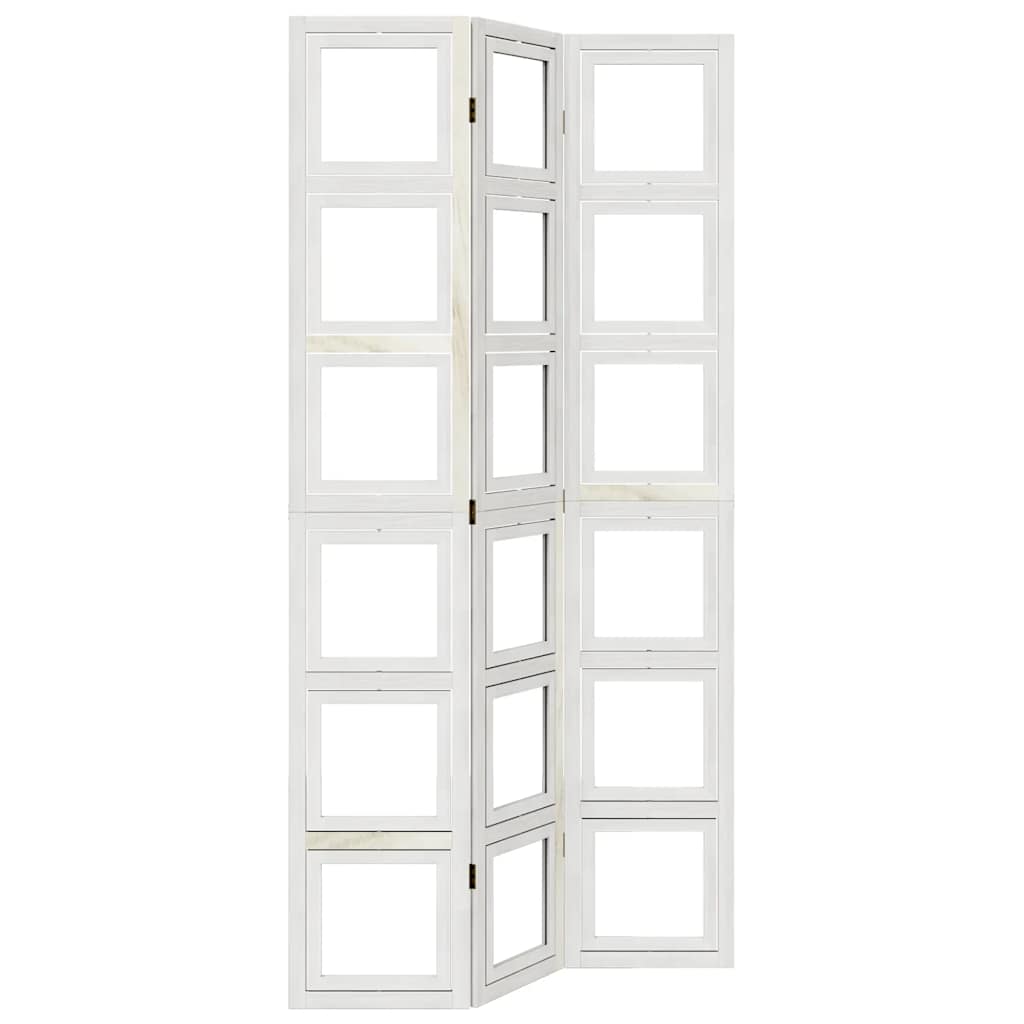 Room Divider 3 Panels White Solid Wood Paulownia