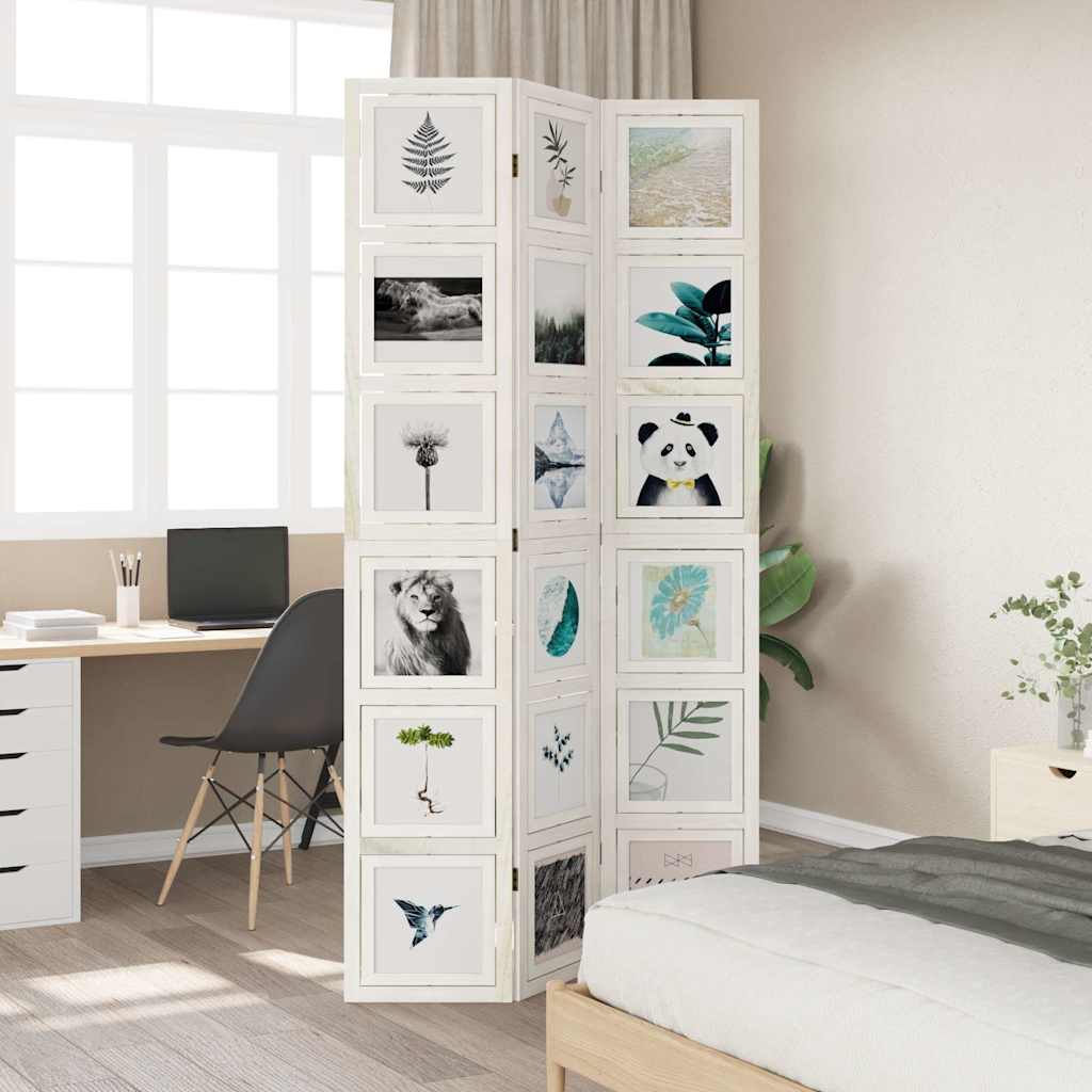 Room Divider 3 Panels White Solid Wood Paulownia
