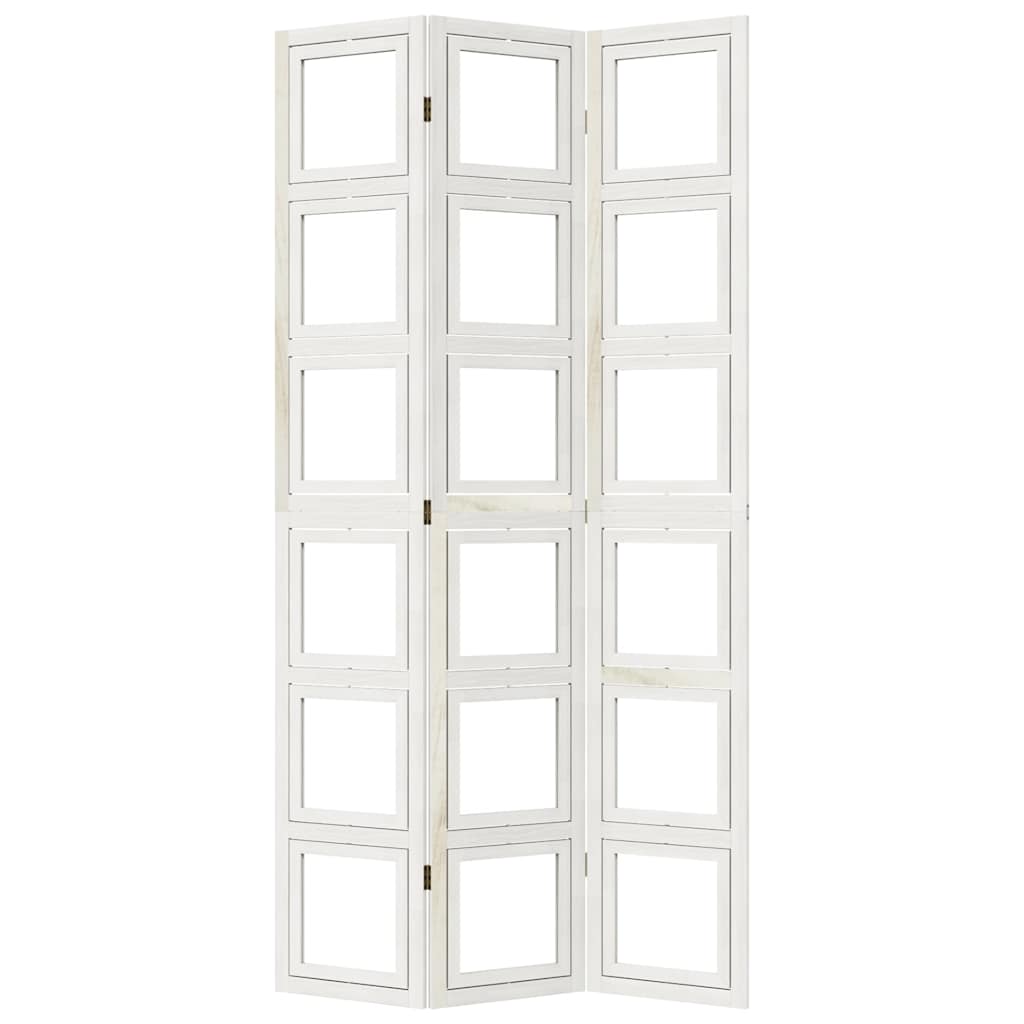 Room Divider 3 Panels White Solid Wood Paulownia