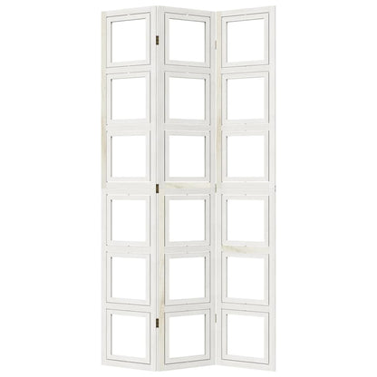 Room Divider 3 Panels White Solid Wood Paulownia