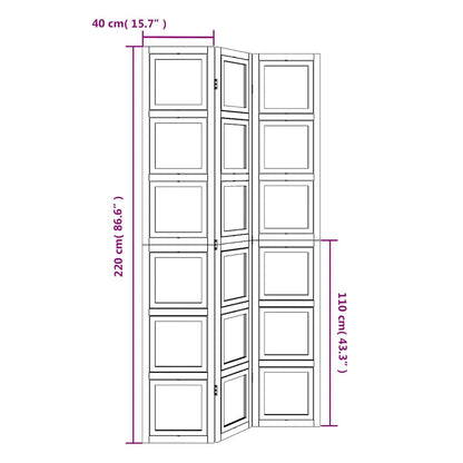 Room Divider 3 Panels White Solid Wood Paulownia