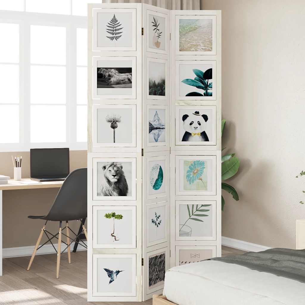 Room Divider 3 Panels White Solid Wood Paulownia