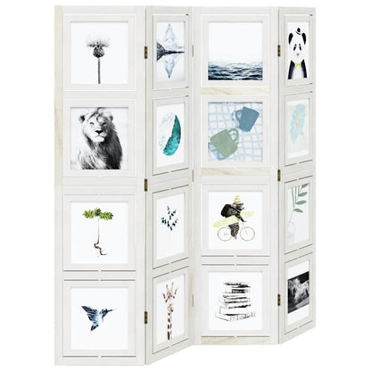 Room Divider 4 Panels White Solid Wood Paulownia