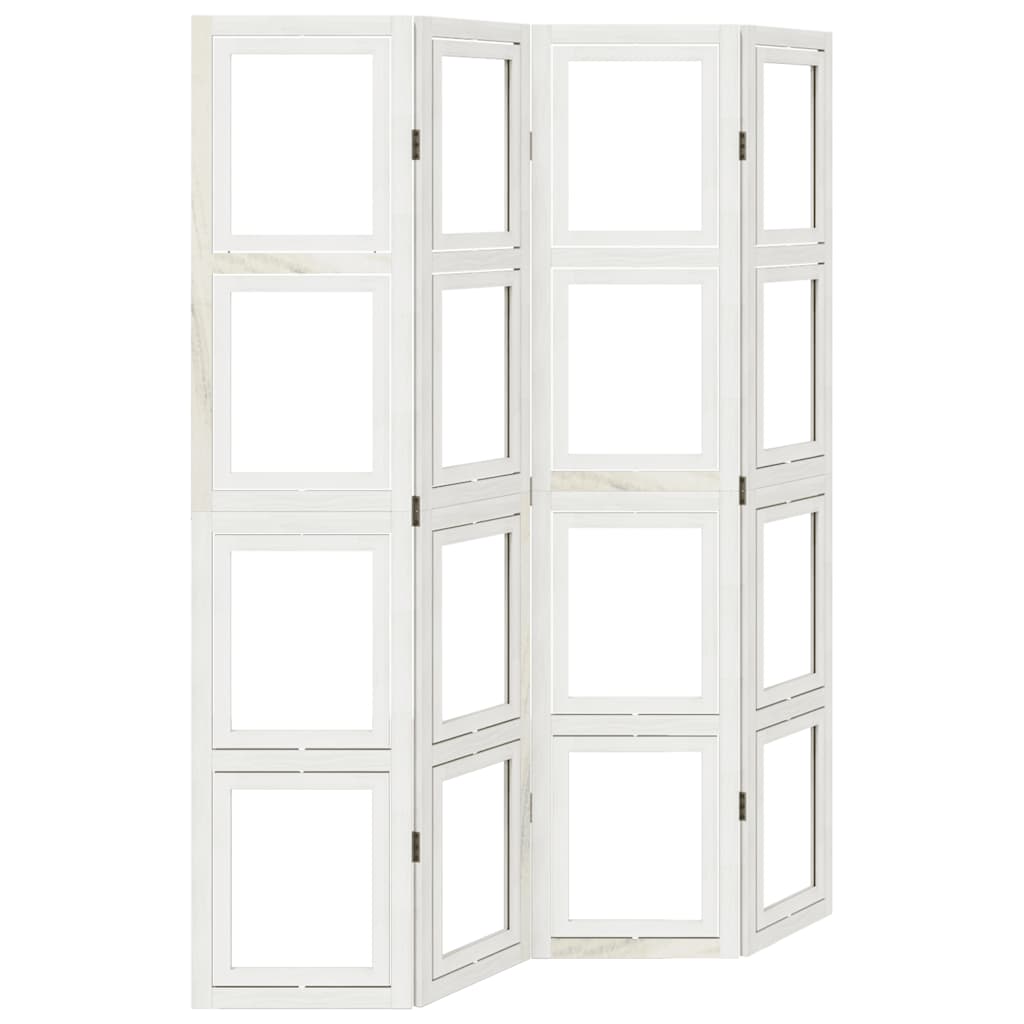 Room Divider 4 Panels White Solid Wood Paulownia