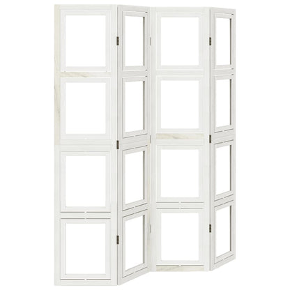 Room Divider 4 Panels White Solid Wood Paulownia