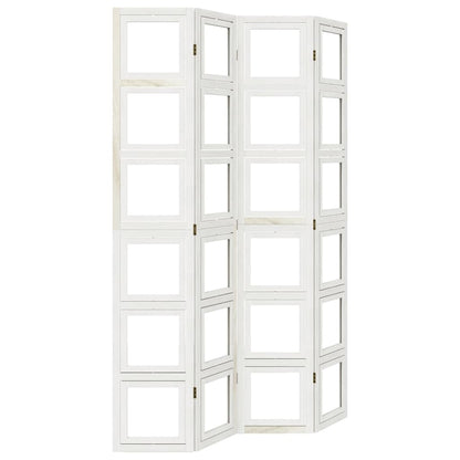 Room Divider 4 Panels White Solid Wood Paulownia