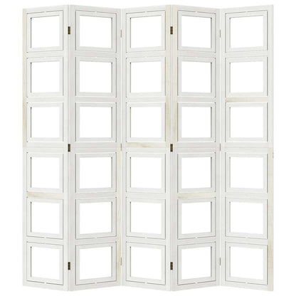 Room Divider 5 Panels White Solid Wood Paulownia