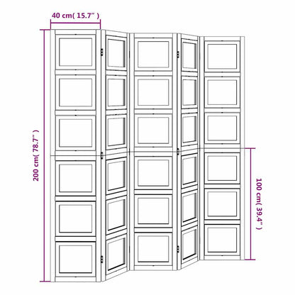 Room Divider 5 Panels White Solid Wood Paulownia