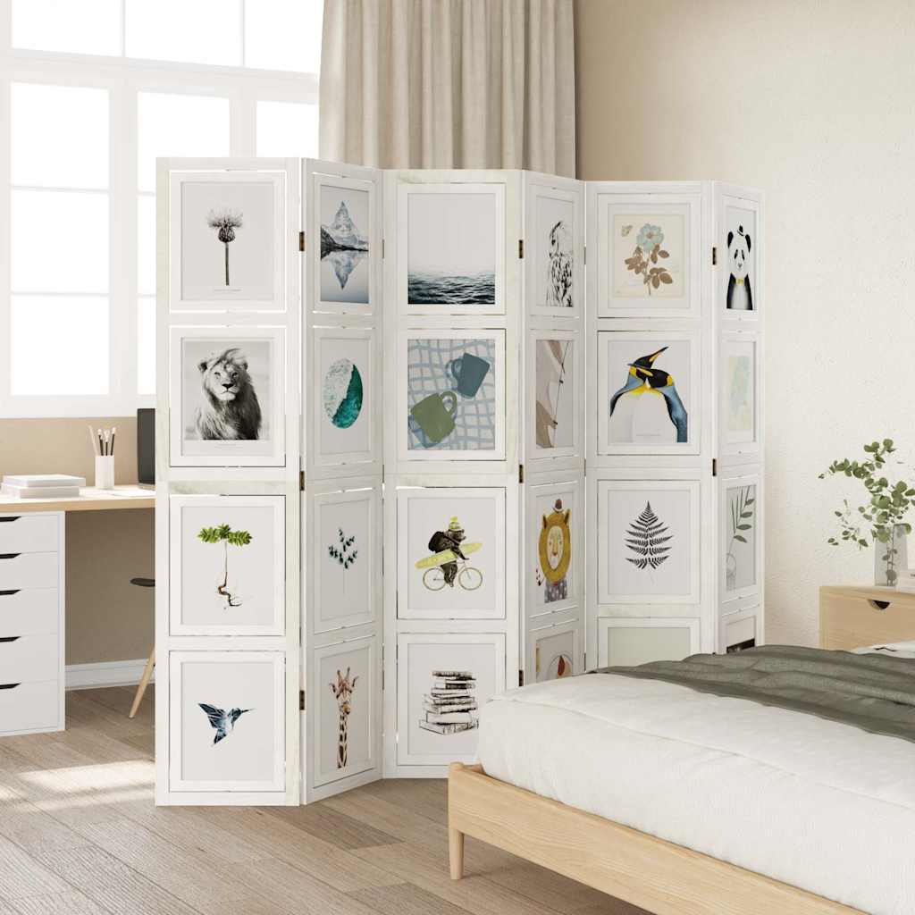 Room Divider 6 Panels White Solid Wood Paulownia
