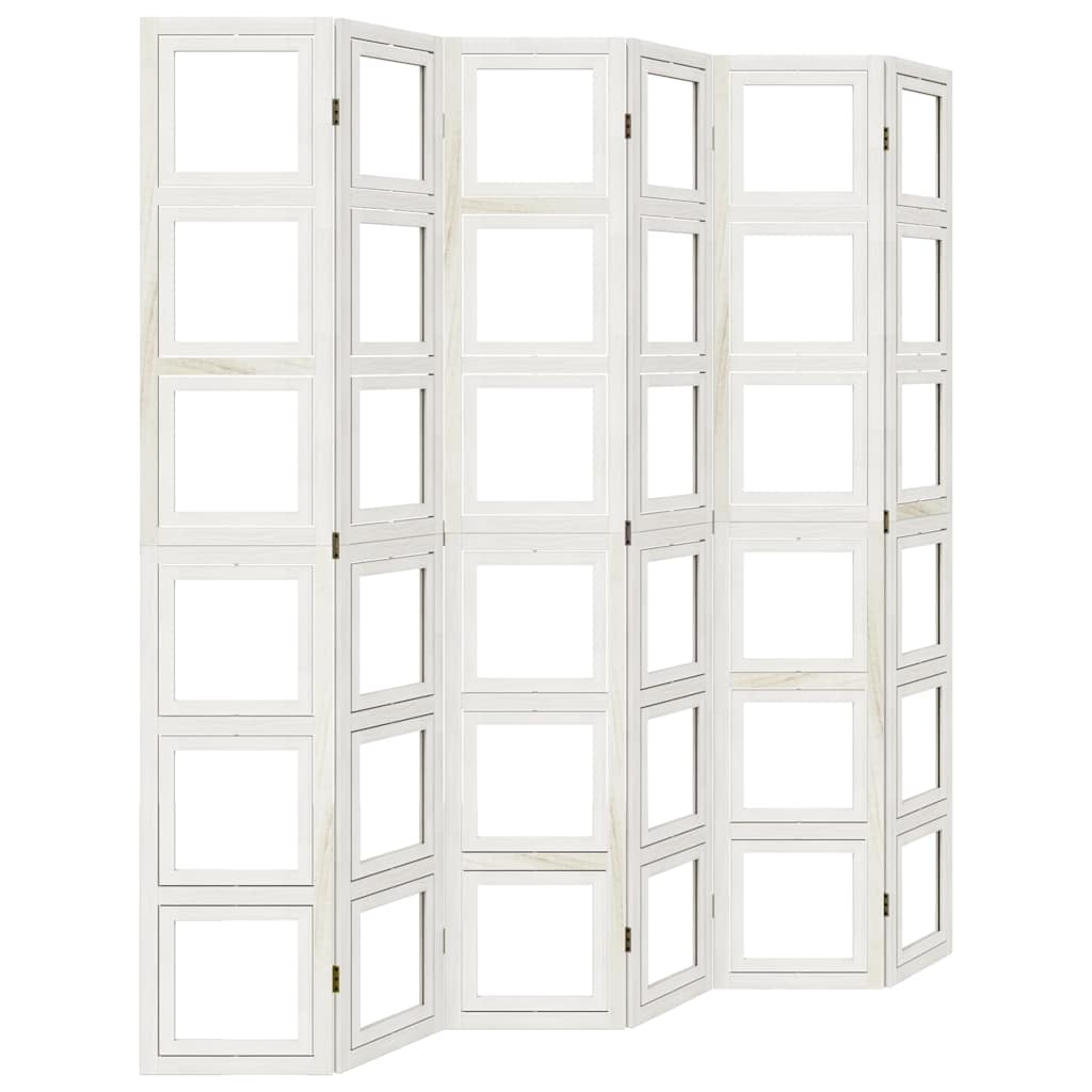 Room Divider 6 Panels White Solid Wood Paulownia