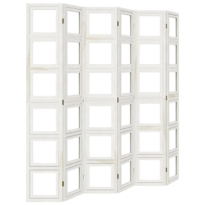 Room Divider 6 Panels White Solid Wood Paulownia