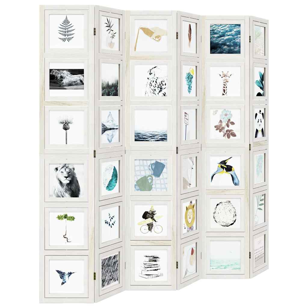 Room Divider 6 Panels White Solid Wood Paulownia
