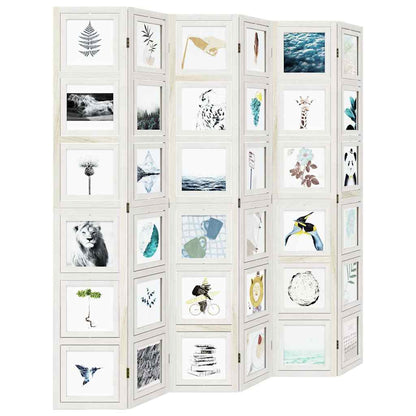Room Divider 6 Panels White Solid Wood Paulownia