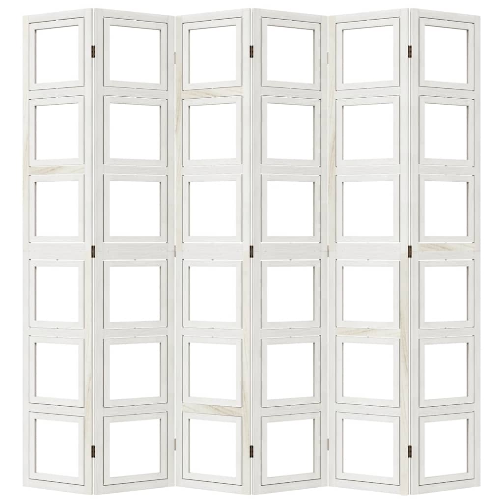 Room Divider 6 Panels White Solid Wood Paulownia