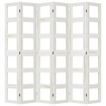 Room Divider 6 Panels White Solid Wood Paulownia