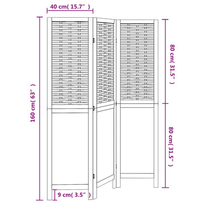 Room Divider 3 Panels Dark Brown Solid Wood Paulownia