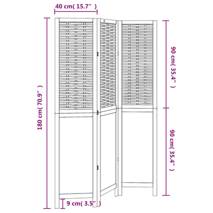 Room Divider 3 Panels Dark Brown Solid Wood Paulownia