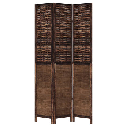 Room Divider 3 Panels Dark Brown Solid Wood Paulownia