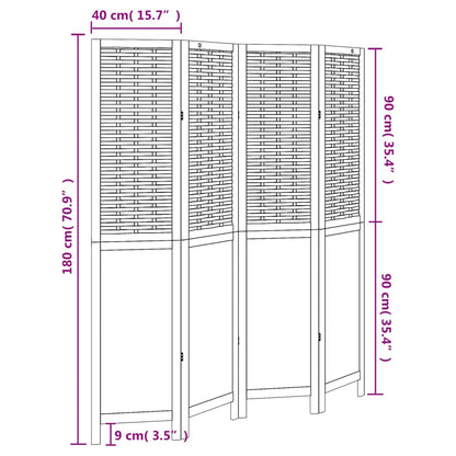 Room Divider 4 Panels Dark Brown Solid Wood Paulownia