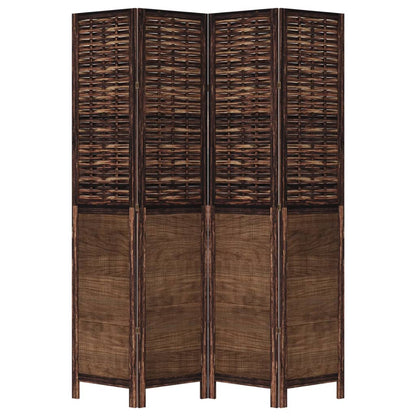 Room Divider 4 Panels Dark Brown Solid Wood Paulownia