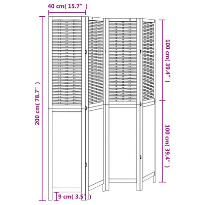 Room Divider 4 Panels Dark Brown Solid Wood Paulownia