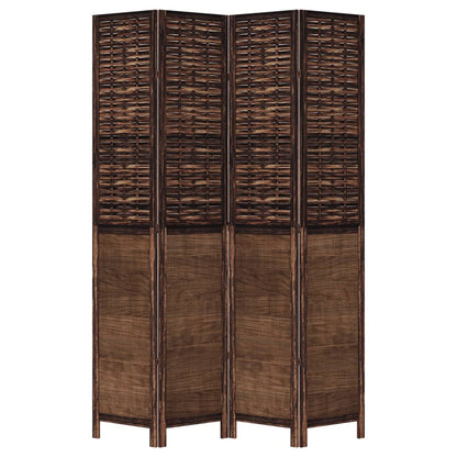 Room Divider 4 Panels Dark Brown Solid Wood Paulownia