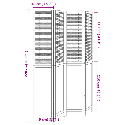 Room Divider 4 Panels Dark Brown Solid Wood Paulownia