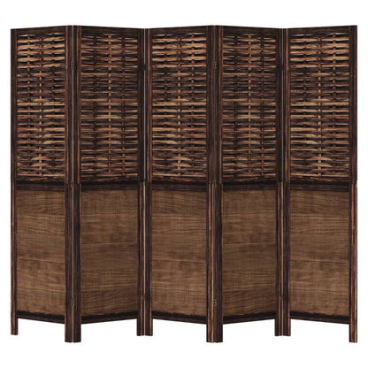 Room Divider 5 Panels Dark Brown Solid Wood Paulownia