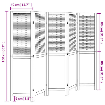 Room Divider 5 Panels Dark Brown Solid Wood Paulownia