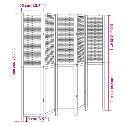 Room Divider 5 Panels Dark Brown Solid Wood Paulownia