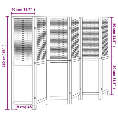 Room Divider 6 Panels Dark Brown Solid Wood Paulownia
