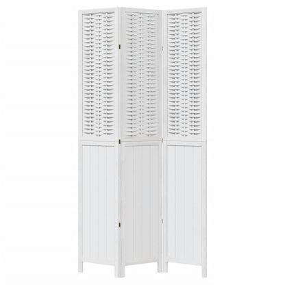 Room Divider 3 Panels White Solid Wood Paulownia