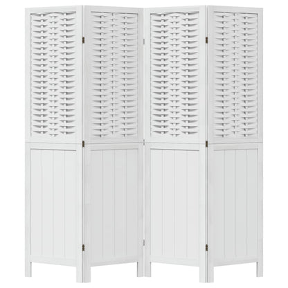 Room Divider 4 Panels White Solid Wood Paulownia