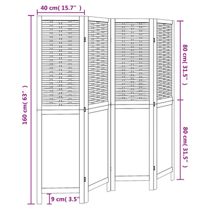 Room Divider 4 Panels White Solid Wood Paulownia