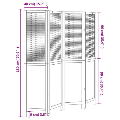 Room Divider 4 Panels White Solid Wood Paulownia