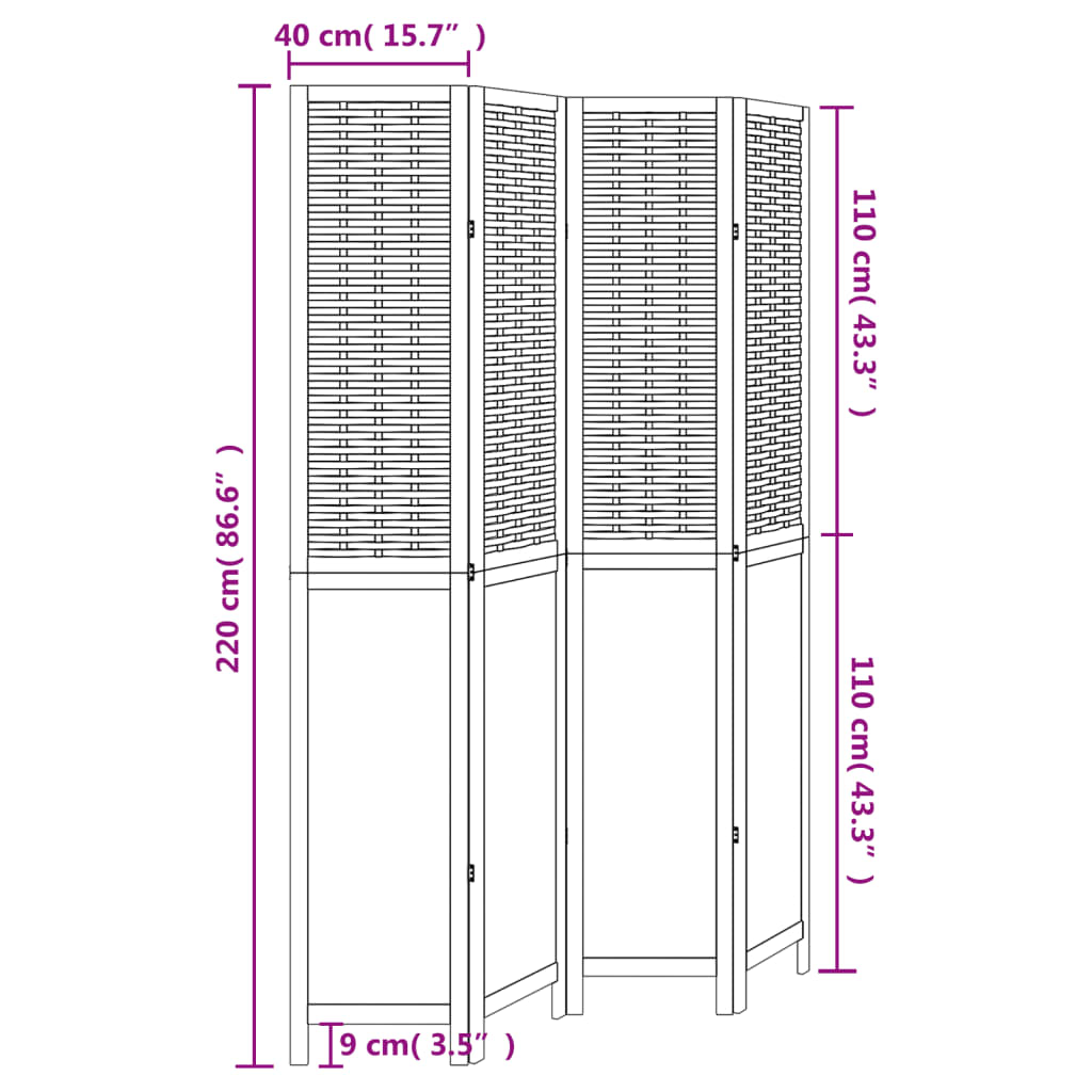 Room Divider 4 Panels White Solid Wood Paulownia