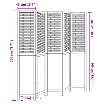 Room Divider 5 Panels White Solid Wood Paulownia