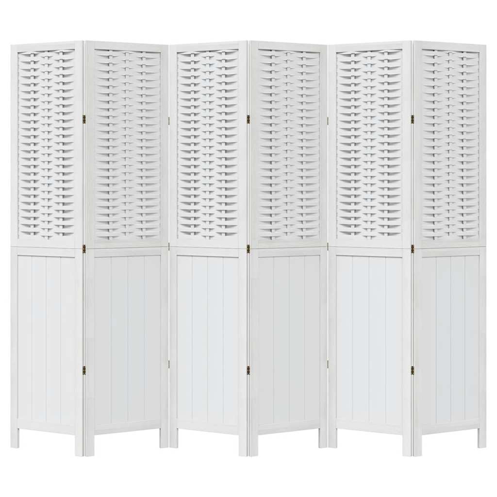 Room Divider 6 Panels White Solid Wood Paulownia