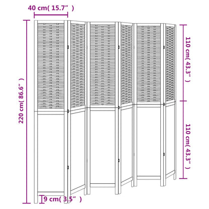 Room Divider 6 Panels White Solid Wood Paulownia