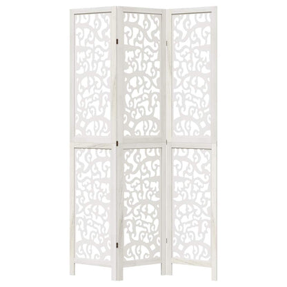 Room Divider 3 Panels White Solid Wood Paulownia