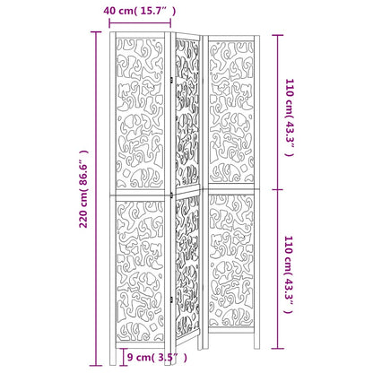 Room Divider 3 Panels White Solid Wood Paulownia