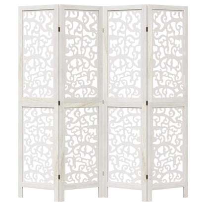 Room Divider 4 Panels White Solid Wood Paulownia