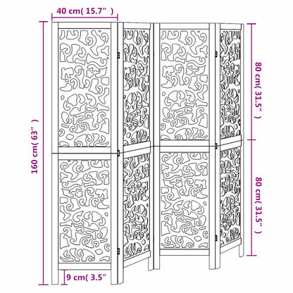 Room Divider 4 Panels White Solid Wood Paulownia
