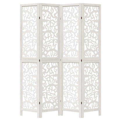 Room Divider 4 Panels White Solid Wood Paulownia