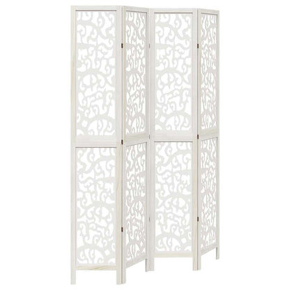 Room Divider 4 Panels White Solid Wood Paulownia