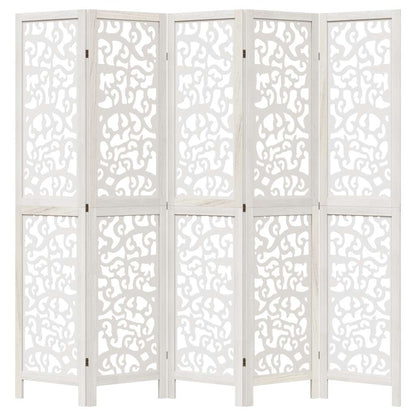 Room Divider 5 Panels White Solid Wood Paulownia