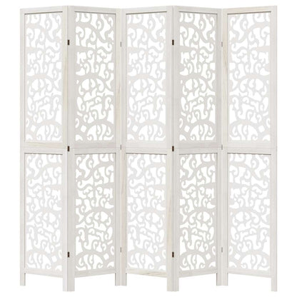 Room Divider 5 Panels White Solid Wood Paulownia