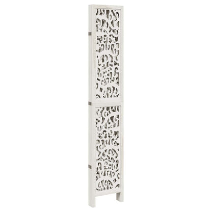 Room Divider 5 Panels White Solid Wood Paulownia